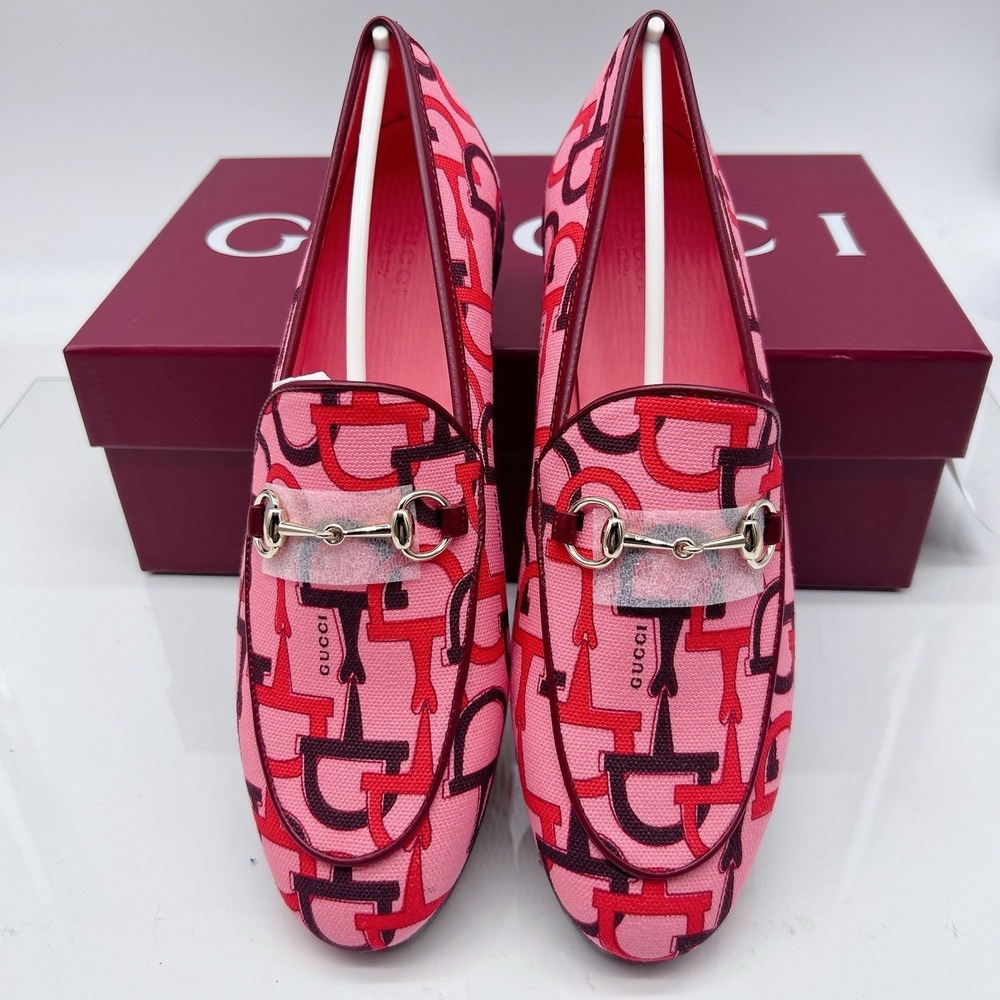 Gucci Jordaan Womens Horsebit Flat Loafer Pink Canvas LOGO EU 39 US 9 $990 - Picture 15 of 15